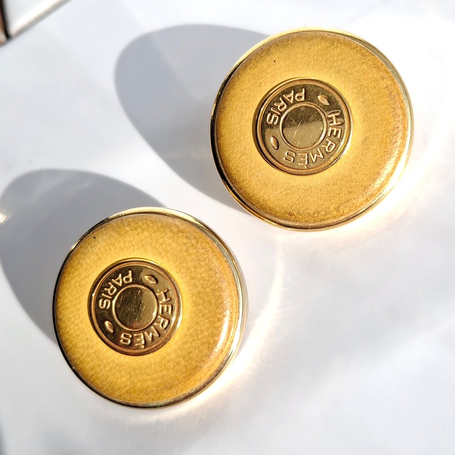 Vintage Hermes Clou de Selle Patinated Leather Clip-on Earrings
