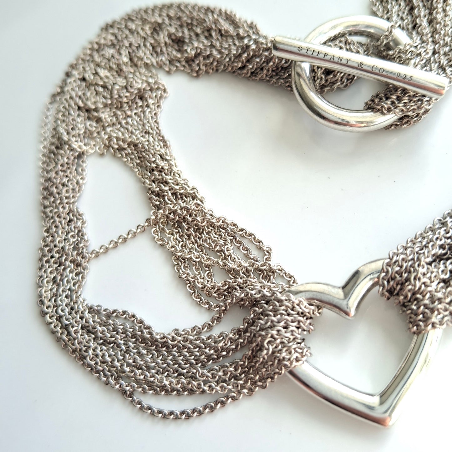 Vintage Tiffany & Co. Sterling Silver Multi Strand Heart Link Toggle Necklace