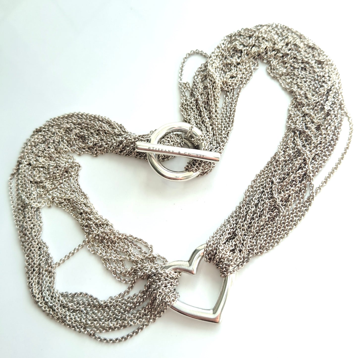 Vintage Tiffany & Co. Sterling Silver Multi Strand Heart Link Toggle Necklace