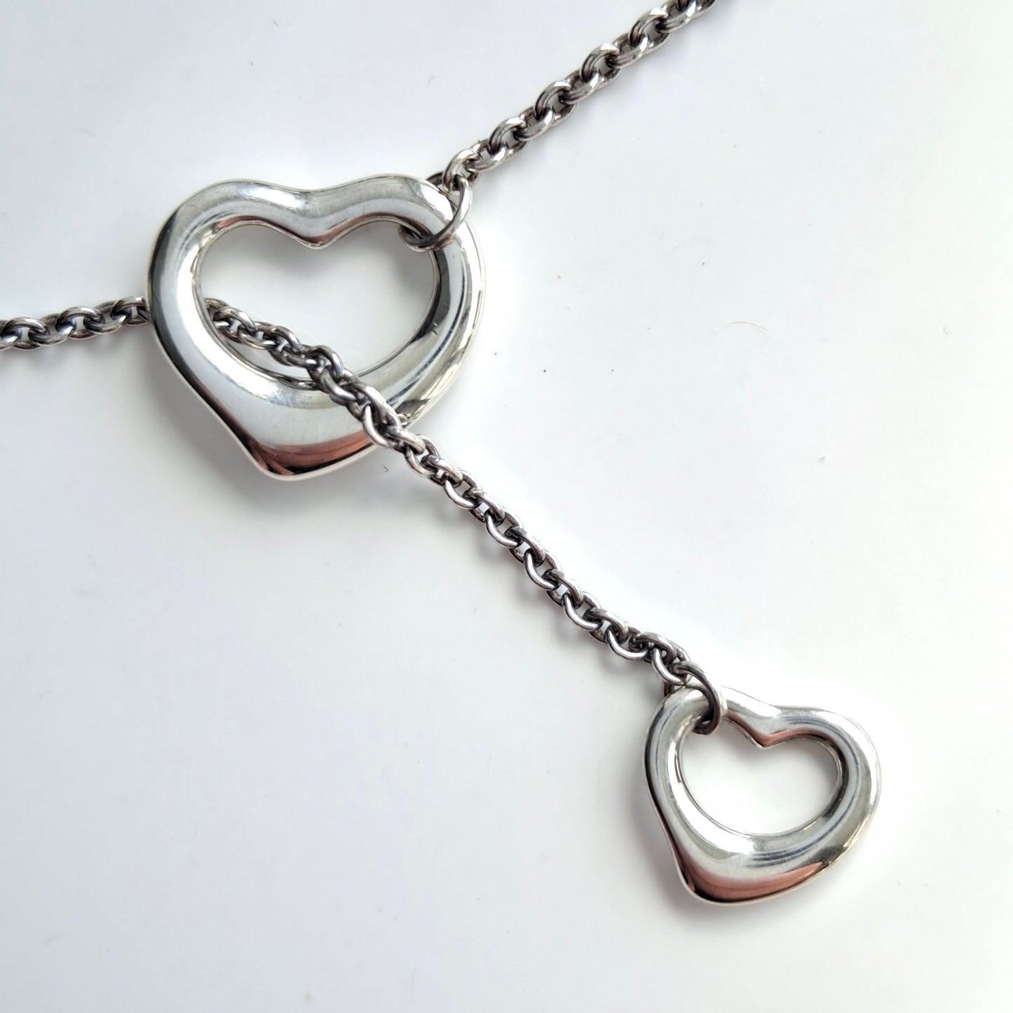 Elsa Peretti Tiffany & Co. Double Open Heart Lariat Necklace in Sterling Silver