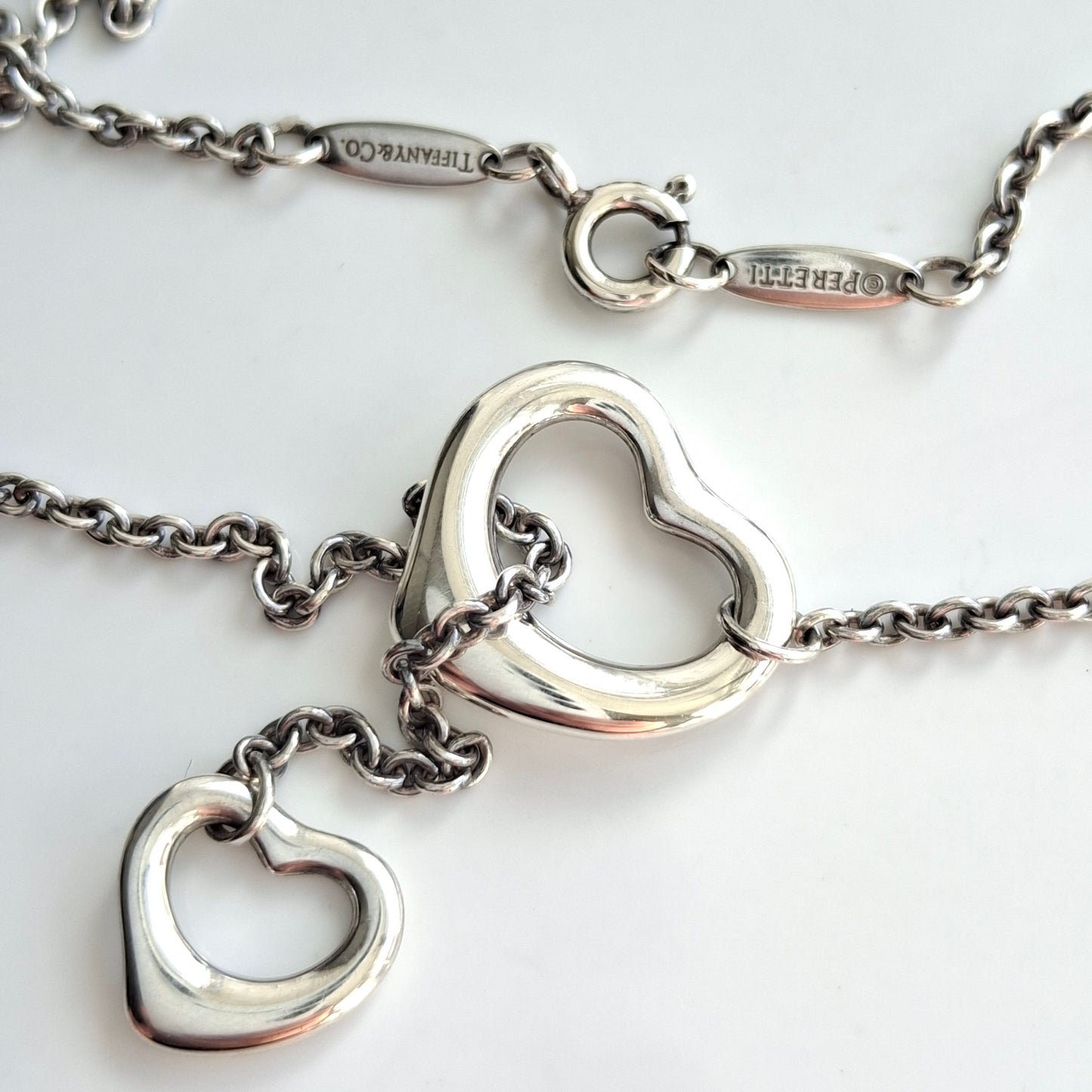 Elsa Peretti Tiffany & Co. Double Open Heart Lariat Necklace in Sterling Silver