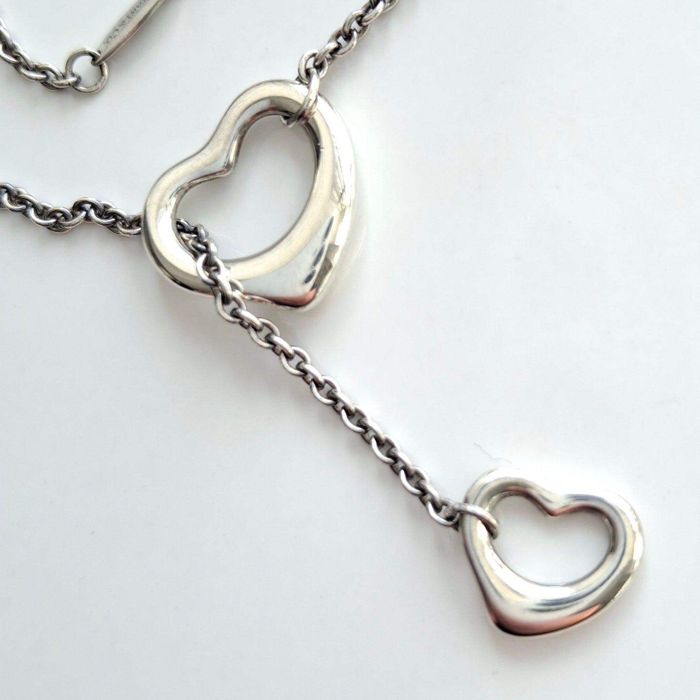 Elsa Peretti Tiffany & Co. Double Open Heart Lariat Necklace in Sterling Silver