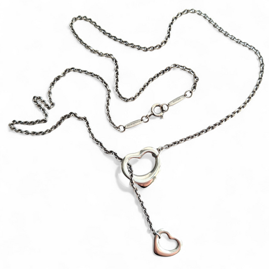 Elsa Peretti Tiffany & Co. Double Open Heart Lariat Necklace in Sterling Silver