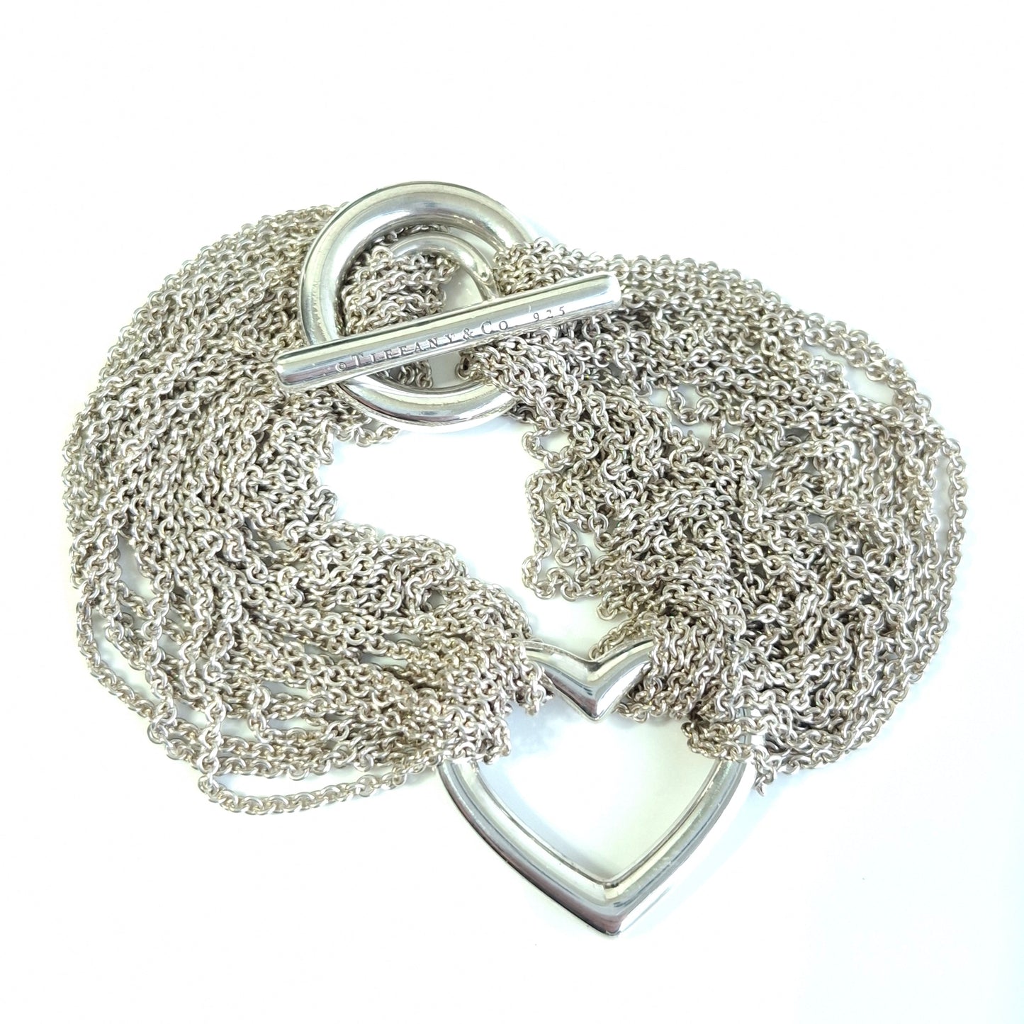Vintage Tiffany & Co. Sterling Silver Multi Strand Heart Link Toggle Bracelet