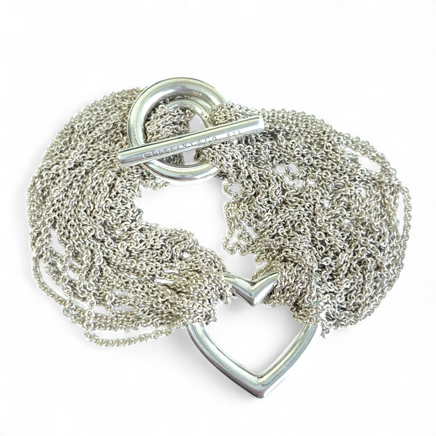 Vintage Tiffany & Co. Sterling Silver Multi Strand Heart Link Toggle Bracelet