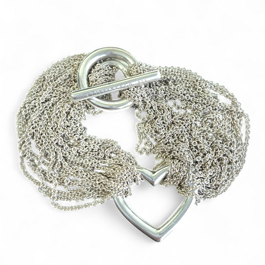 Vintage Tiffany & Co. Sterling Silver Multi Strand Heart Link Toggle Bracelet