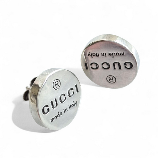 Vintage Gucci Logo Silver Stud Earrings