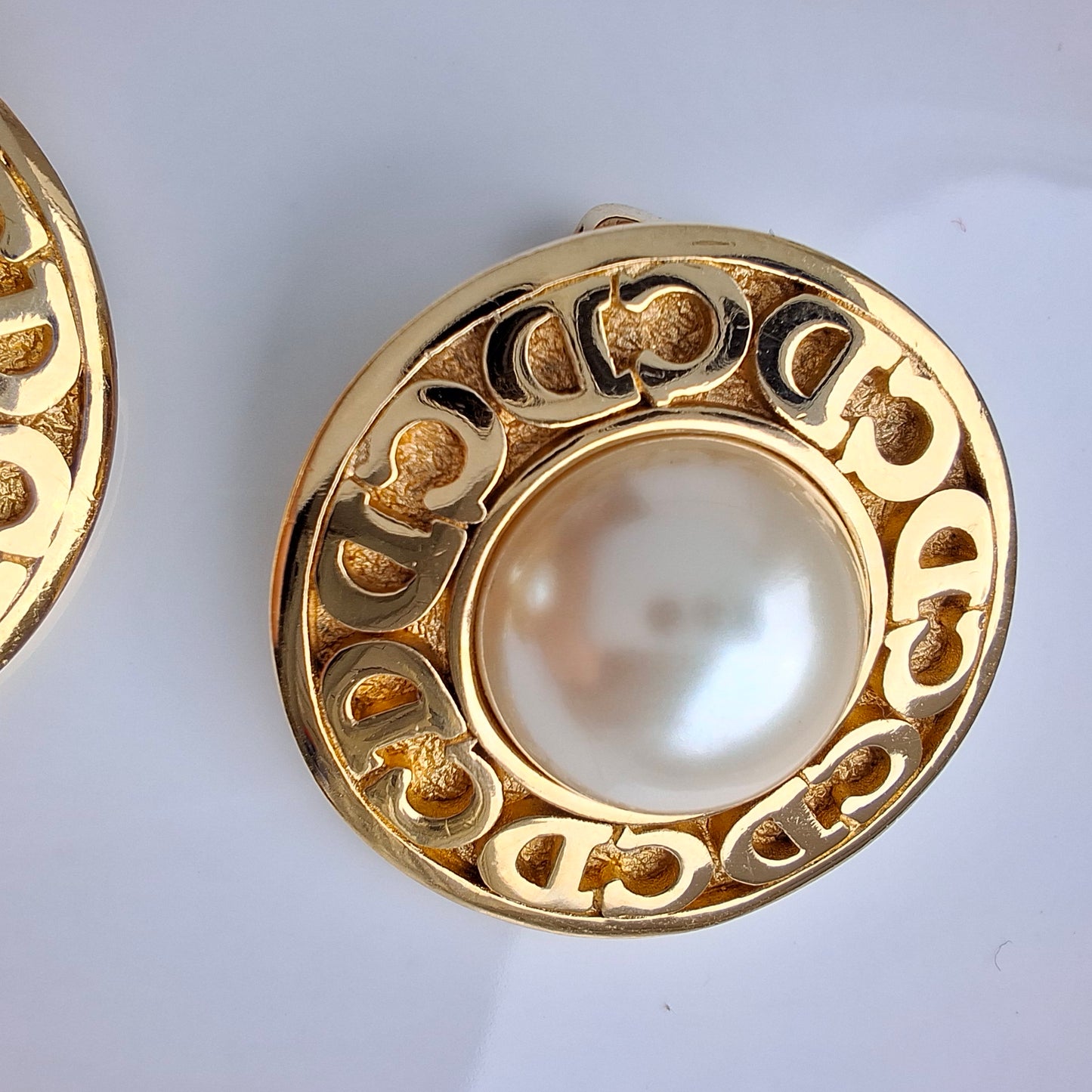 Vintage Christian Dior Faux Pearl CD Logo Earrings