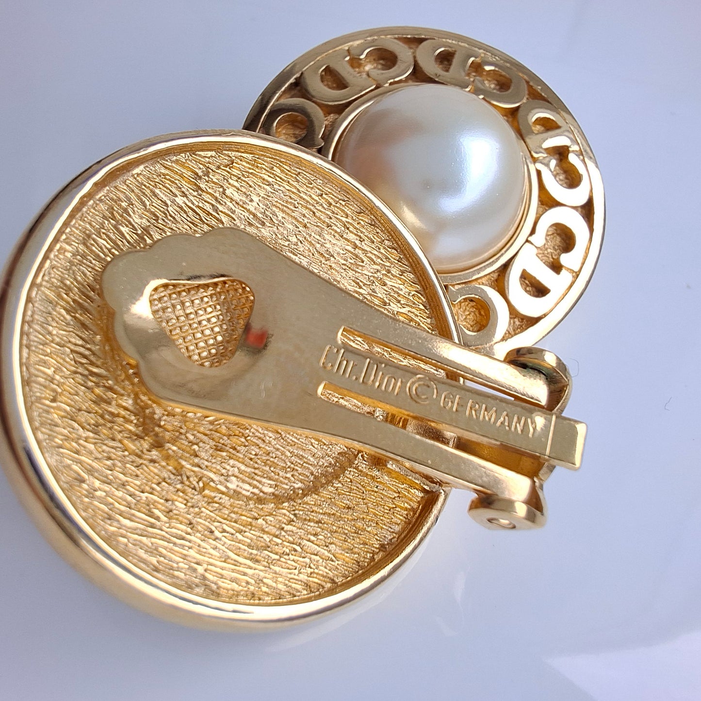 Vintage Christian Dior Faux Pearl CD Logo Earrings