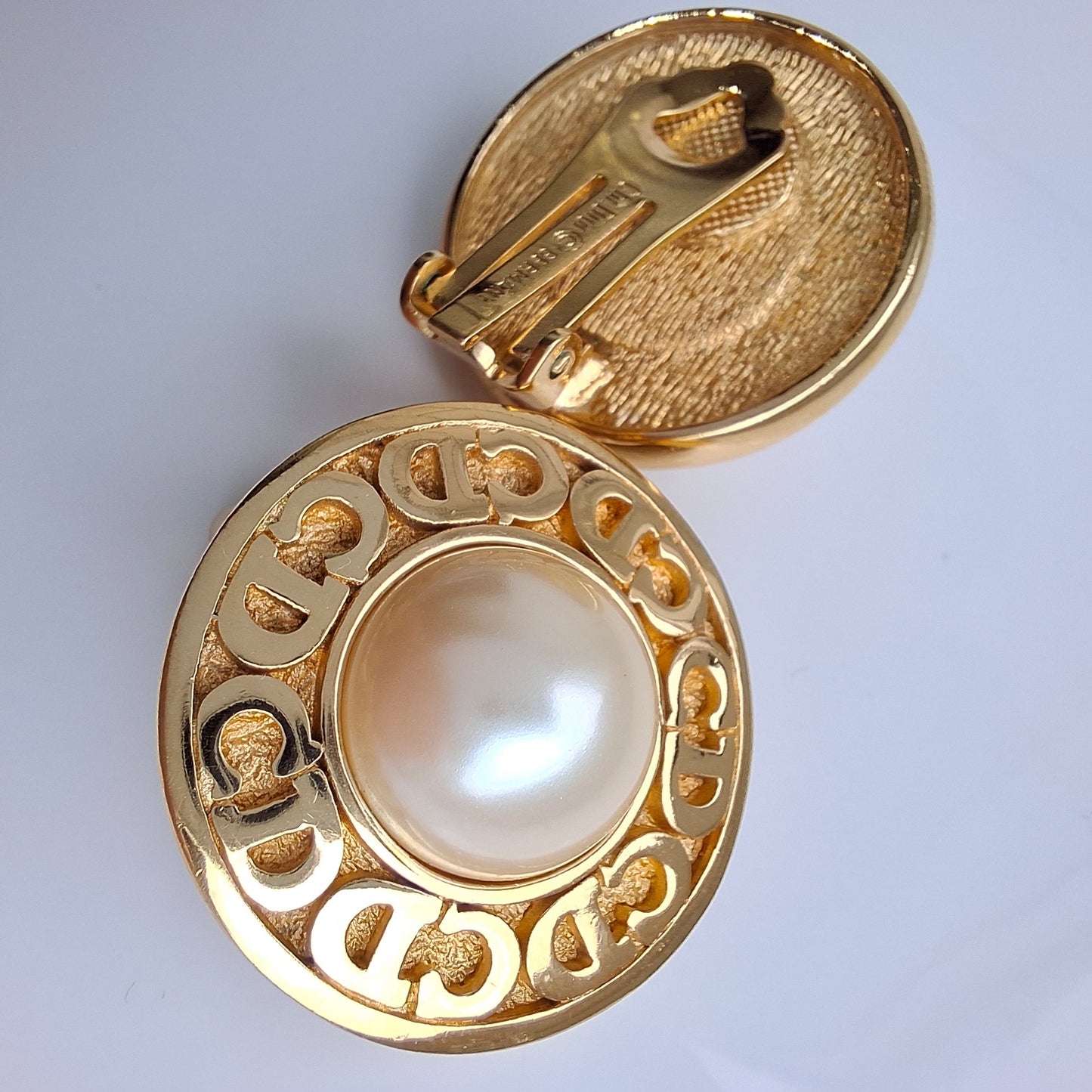 Vintage Christian Dior Faux Pearl CD Logo Earrings