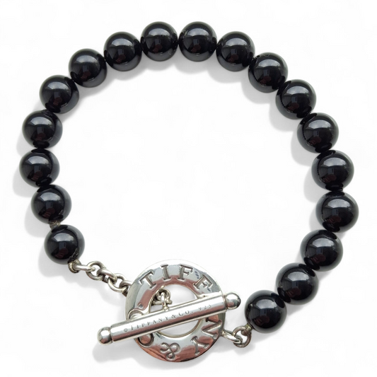 Vintage Tiffany & Co. Onyx and Sterling Silver Toggle Bracelet