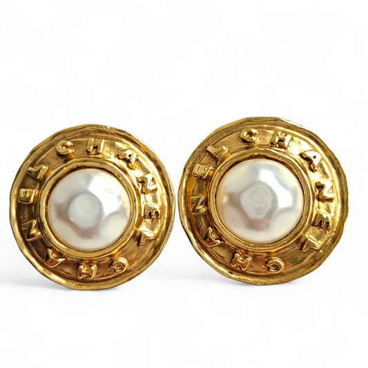 Vintage Chanel Etruscan Gold & Baroque Pearl Earrings