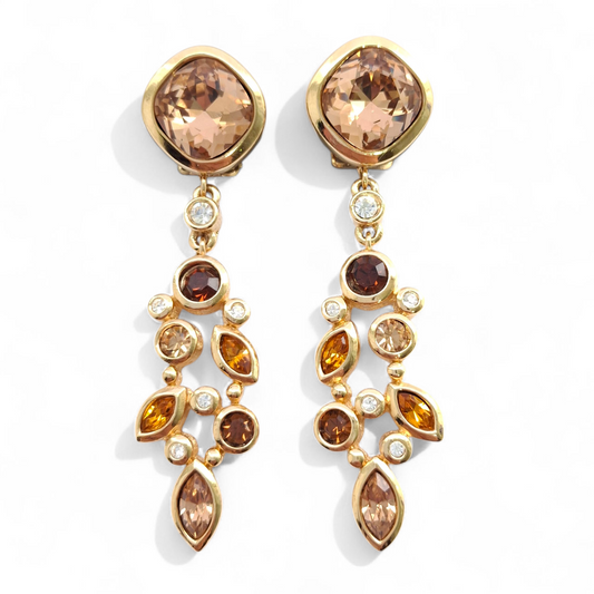 Exceptional Vintage Christian Dior Gold Plated Crystal Drop Earrings