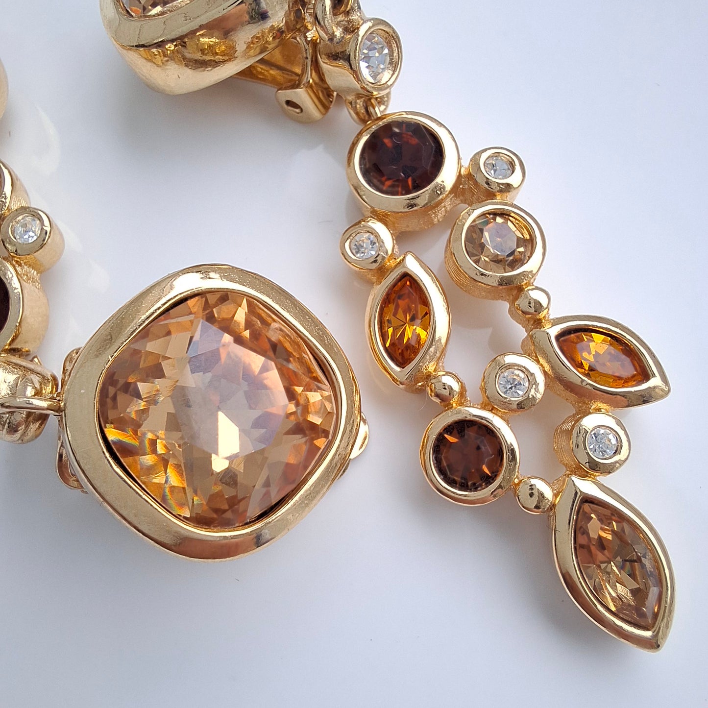 Exceptional Vintage Christian Dior Gold Plated Crystal Drop Earrings