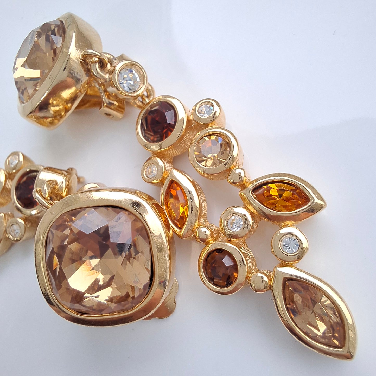 Exceptional Vintage Christian Dior Gold Plated Crystal Drop Earrings