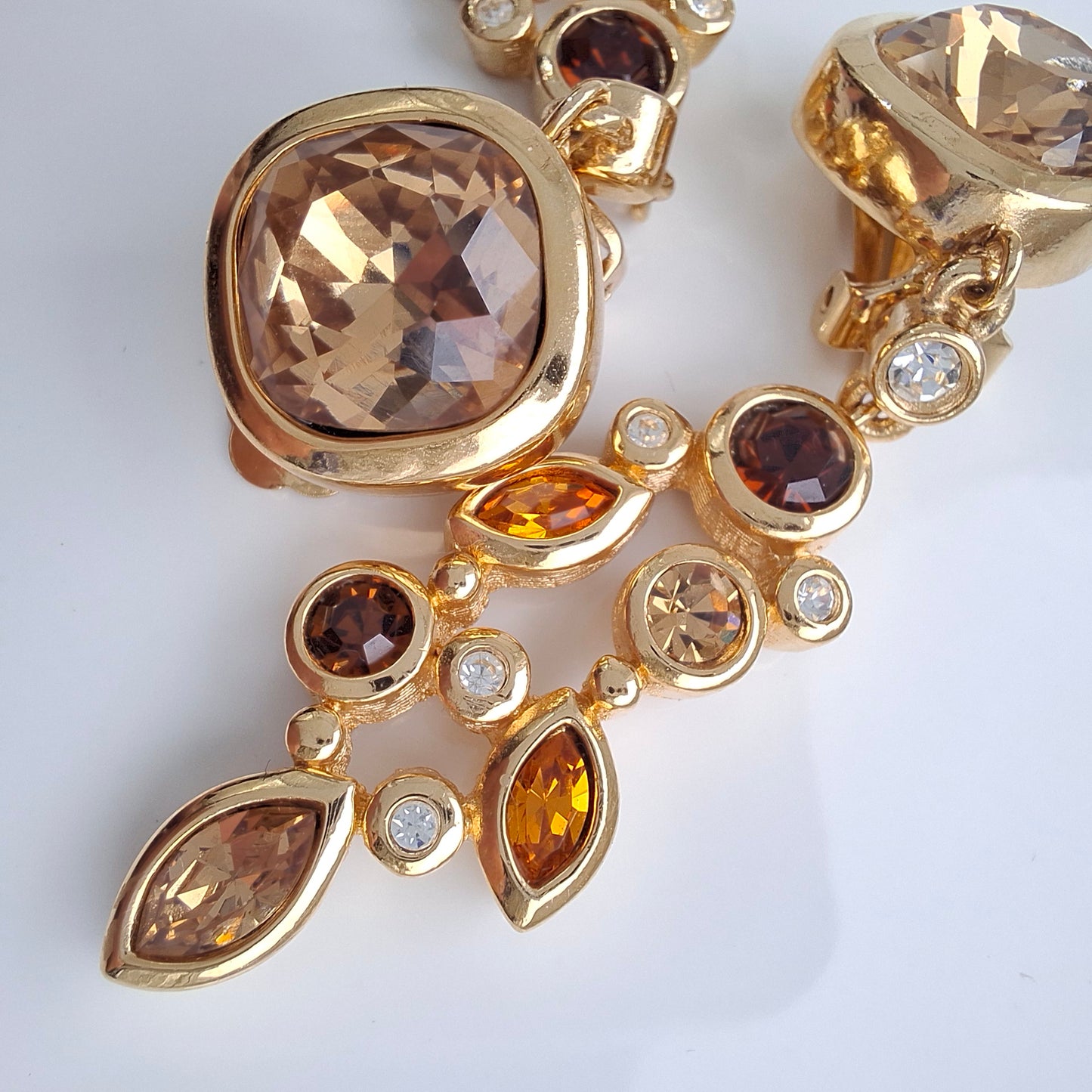 Exceptional Vintage Christian Dior Gold Plated Crystal Drop Earrings