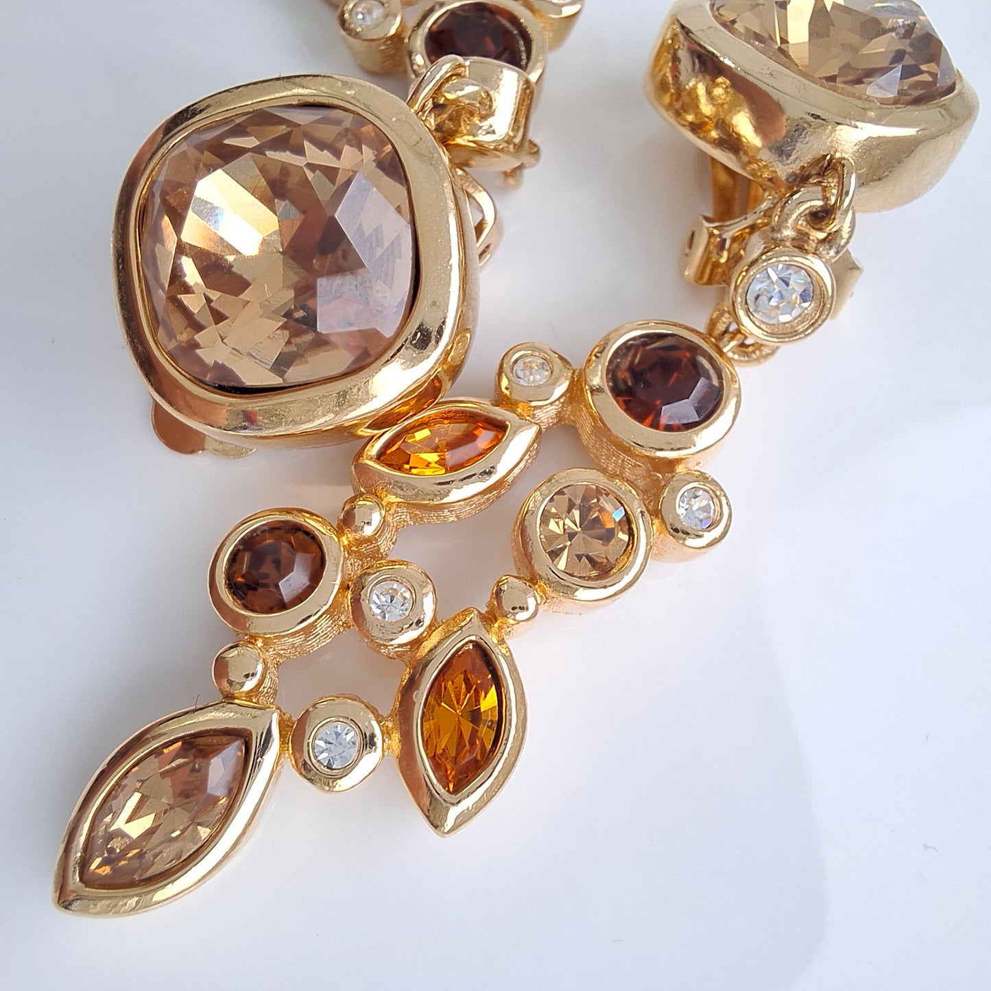 Exceptional Vintage Christian Dior Gold Plated Crystal Drop Earrings