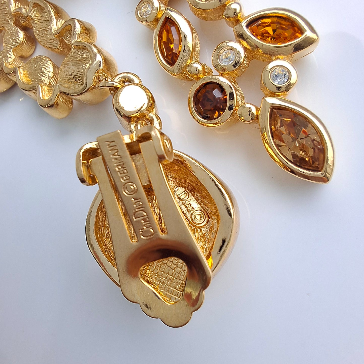 Exceptional Vintage Christian Dior Gold Plated Crystal Drop Earrings