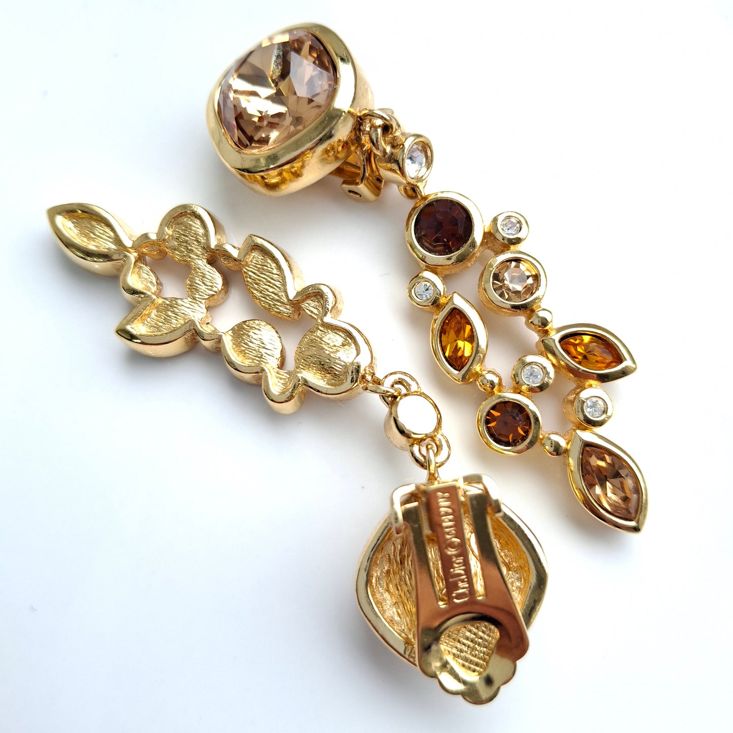 Exceptional Vintage Christian Dior Gold Plated Crystal Drop Earrings