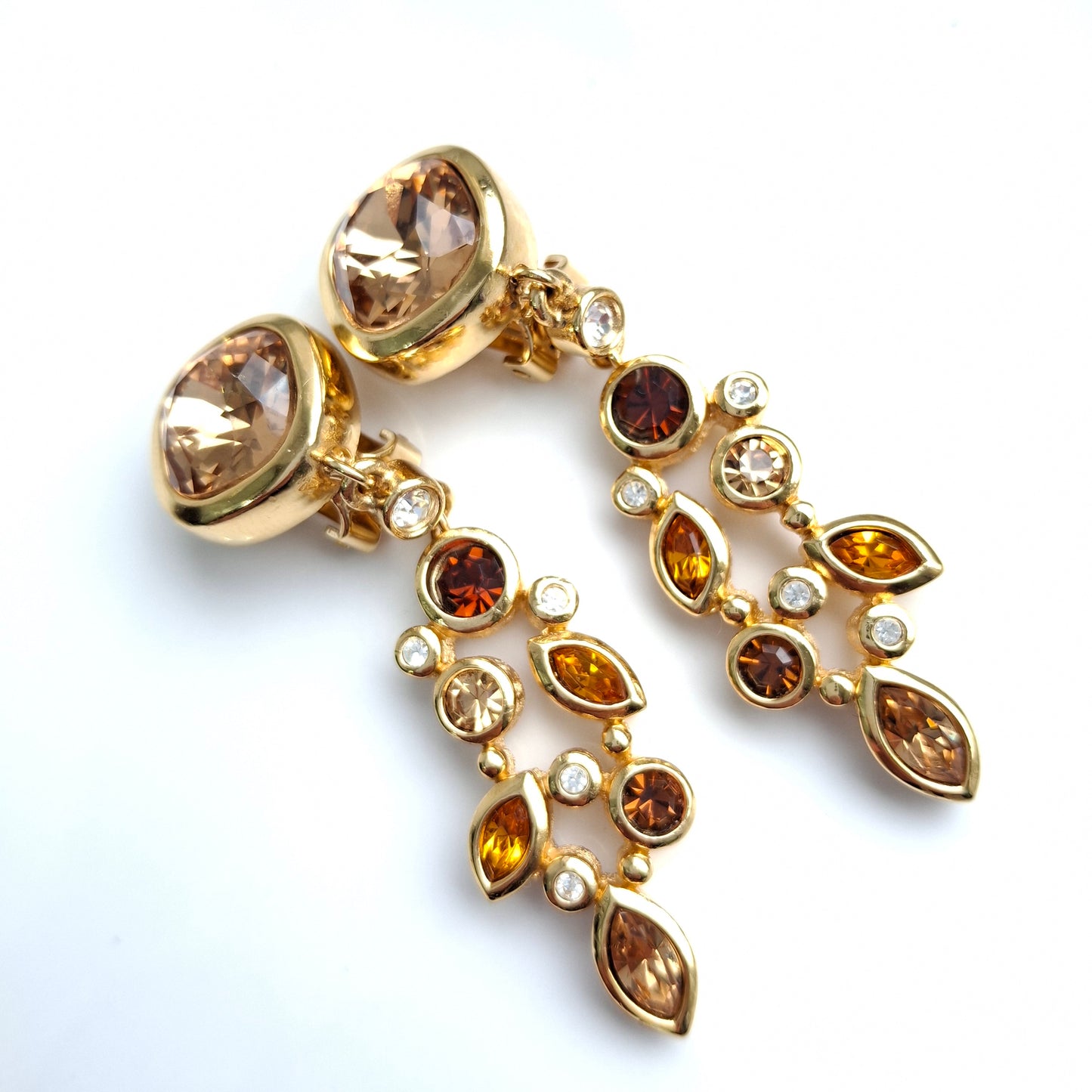 Exceptional Vintage Christian Dior Gold Plated Crystal Drop Earrings