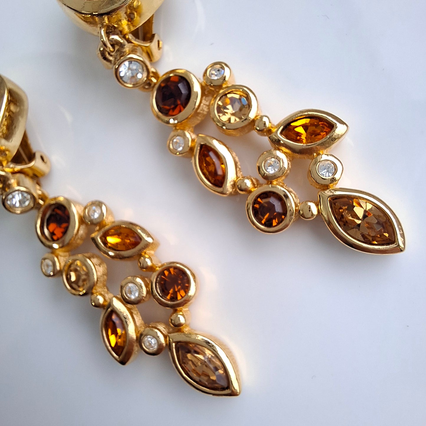 Exceptional Vintage Christian Dior Gold Plated Crystal Drop Earrings