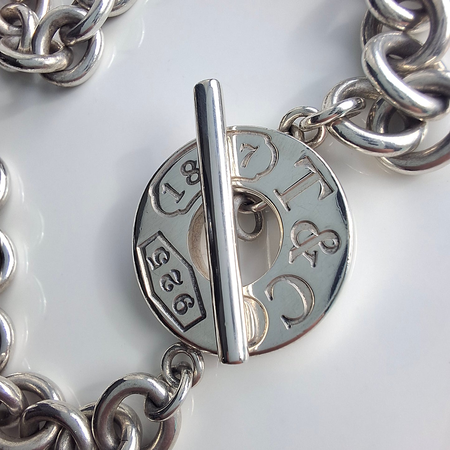 Vintage Tiffany & Co. 1837 Silver Circle Toggle Necklace With Original Box