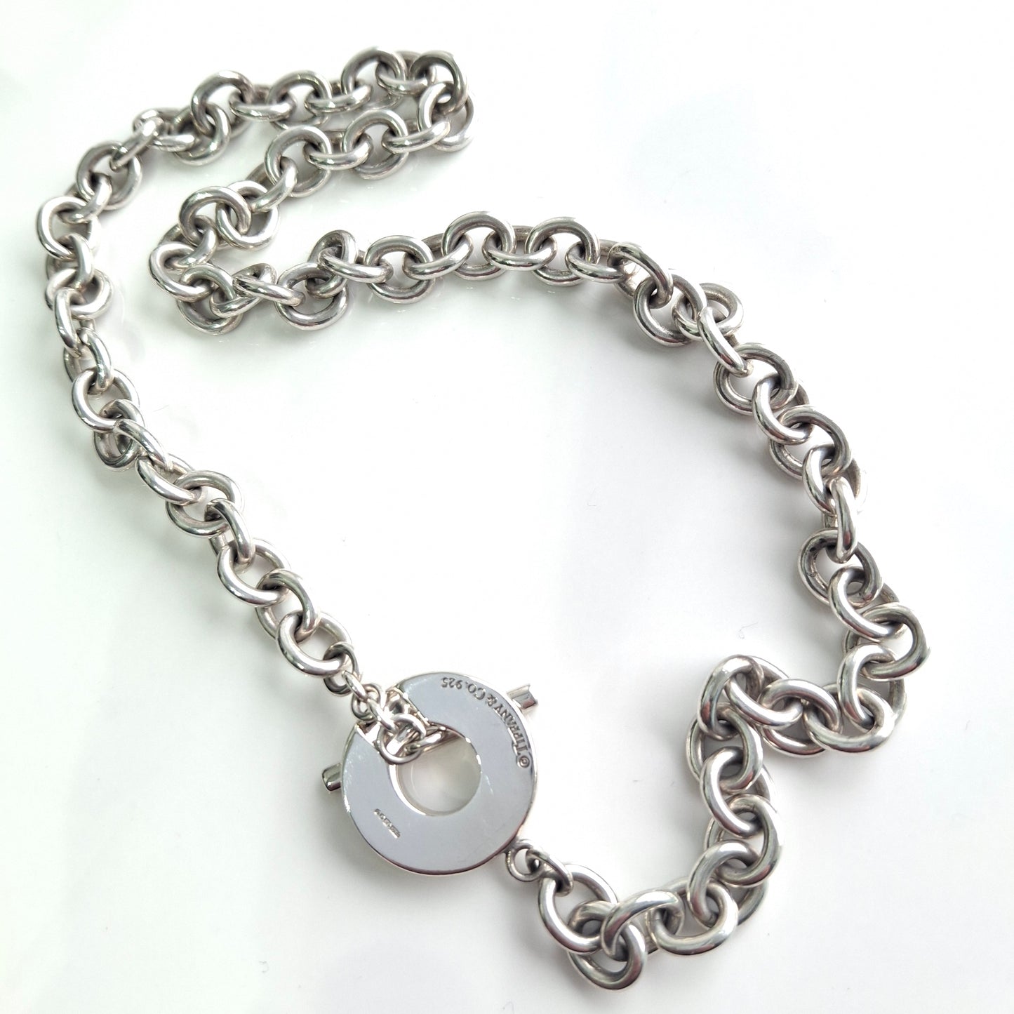 Vintage Tiffany & Co. 1837 Silver Circle Toggle Necklace With Original Box