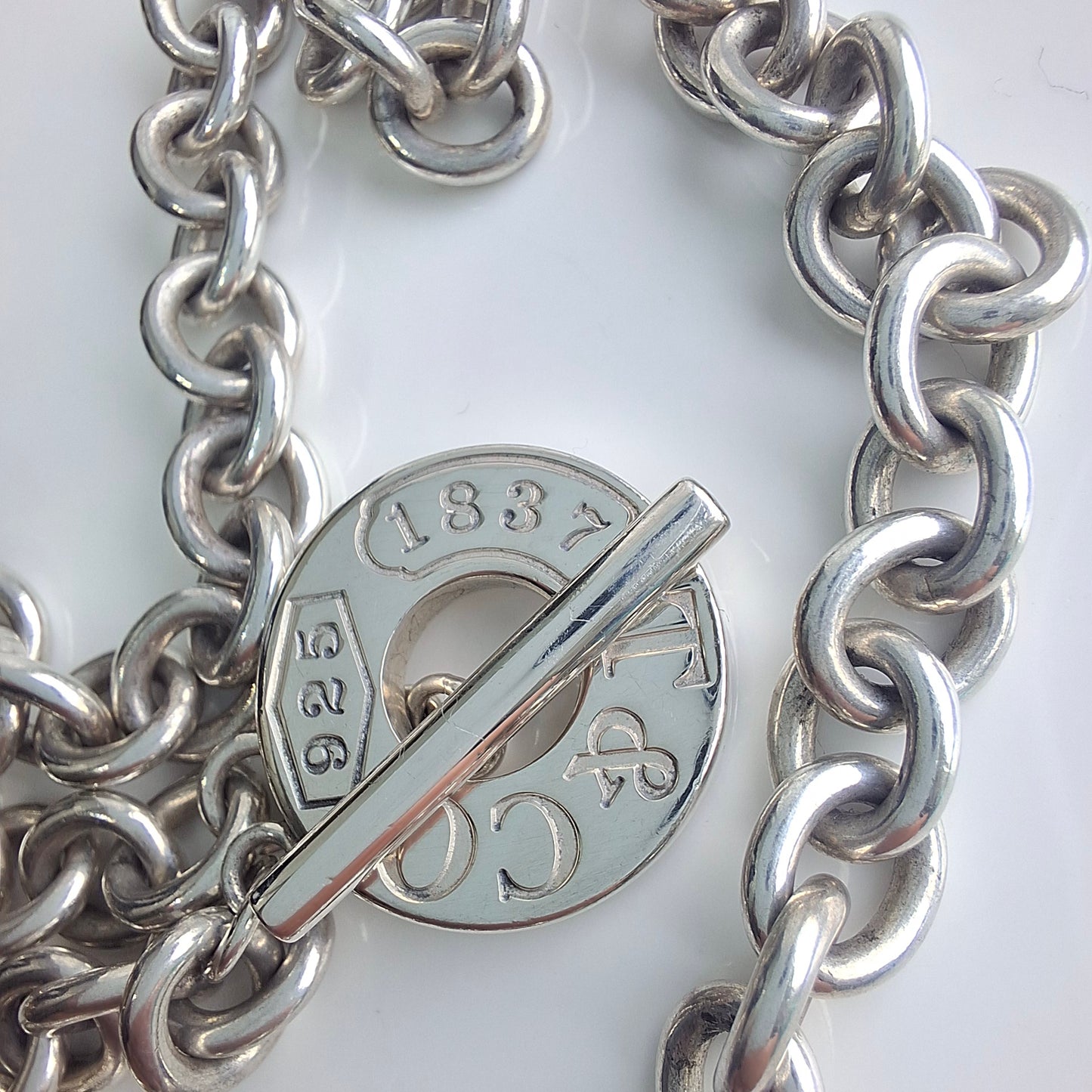 Vintage Tiffany & Co. 1837 Silver Circle Toggle Necklace With Original Box