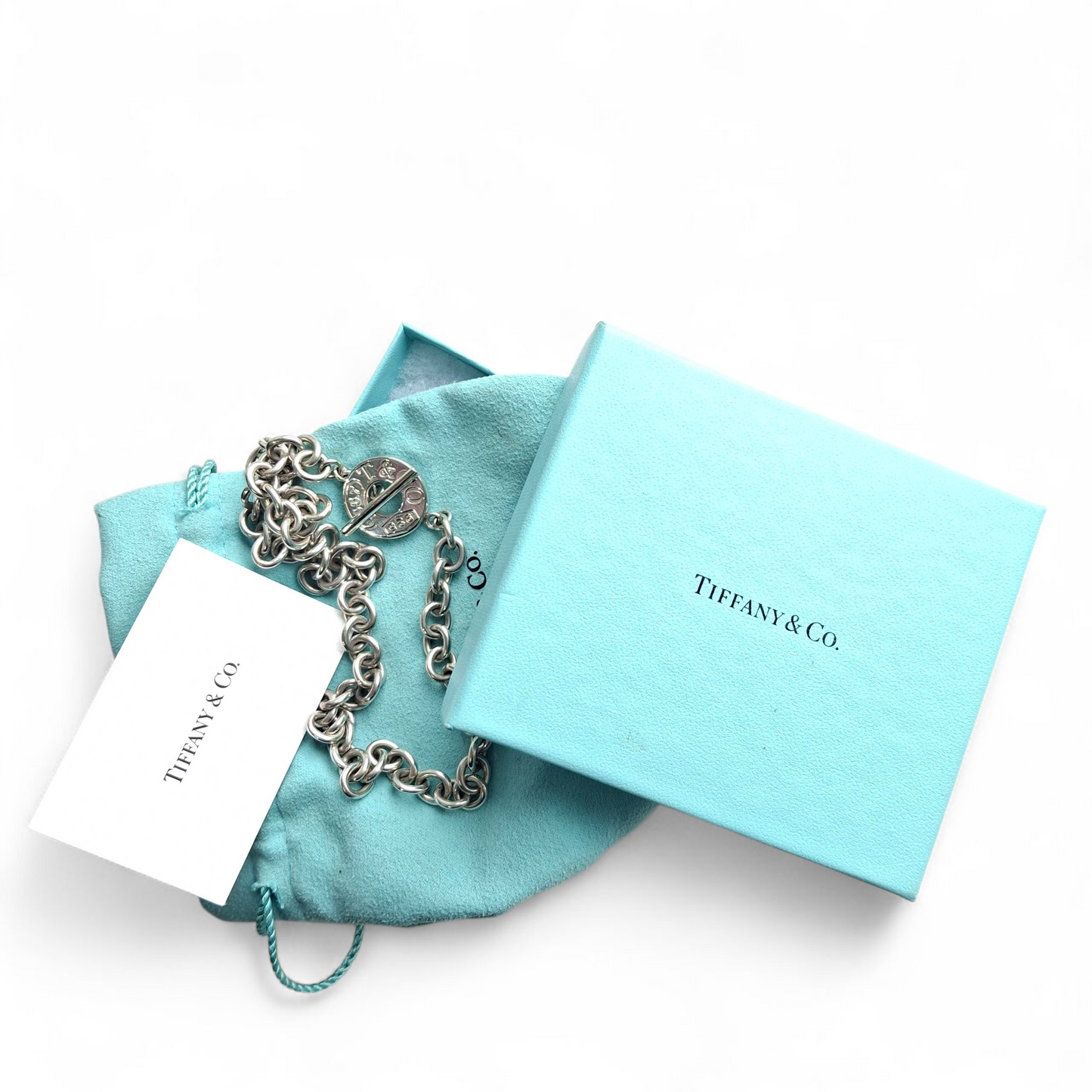 Vintage Tiffany & Co. 1837 Silver Circle Toggle Necklace With Original Box