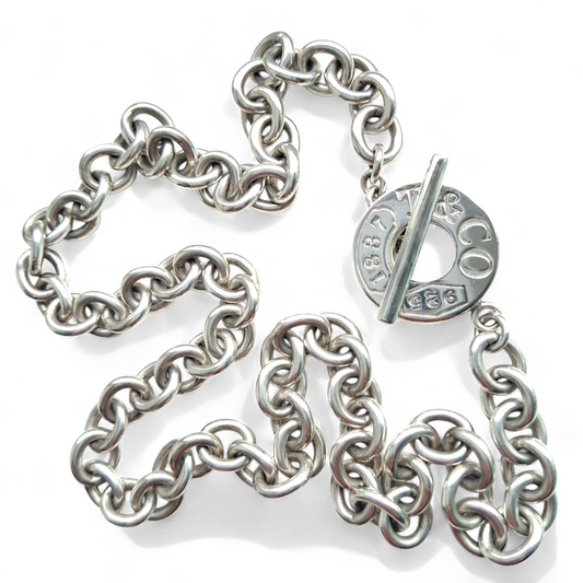 Vintage Tiffany & Co. 1837 Silver Circle Toggle Necklace With Original Box