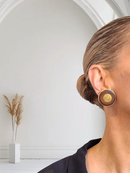 Vintage Hermes Clou de Selle Patinated Leather Clip-on Earrings