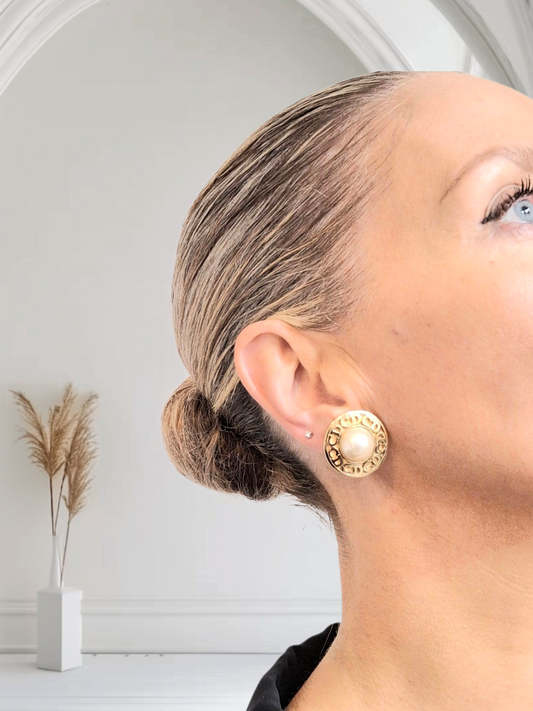 Vintage Christian Dior Faux Pearl CD Logo Earrings
