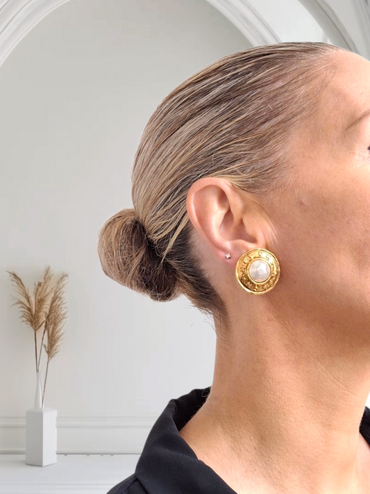Vintage Chanel Etruscan Gold & Baroque Pearl Earrings