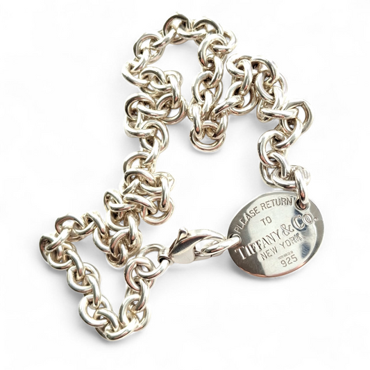 Vintage Return to Tiffany Oval Tag Necklace in Solid Sterling Silver