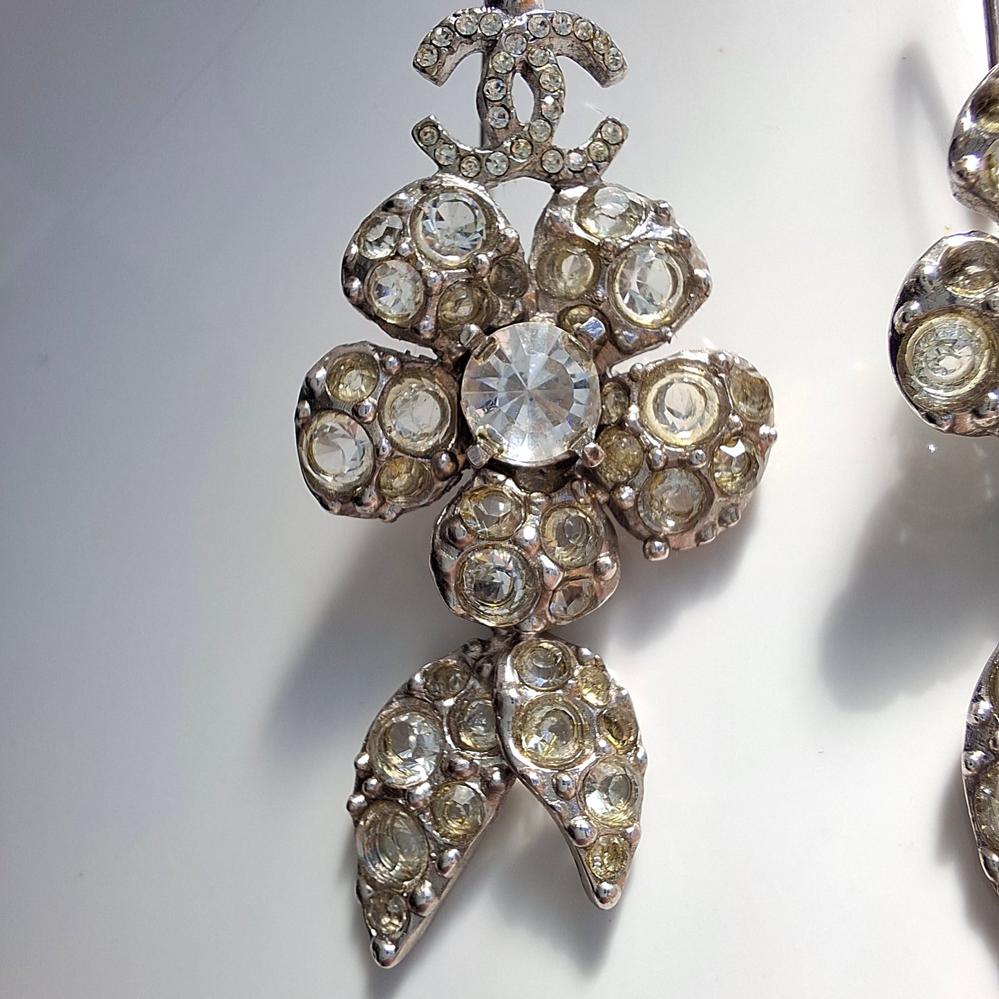 Vintage Chanel Silver Tone Crystal Drop Earrings