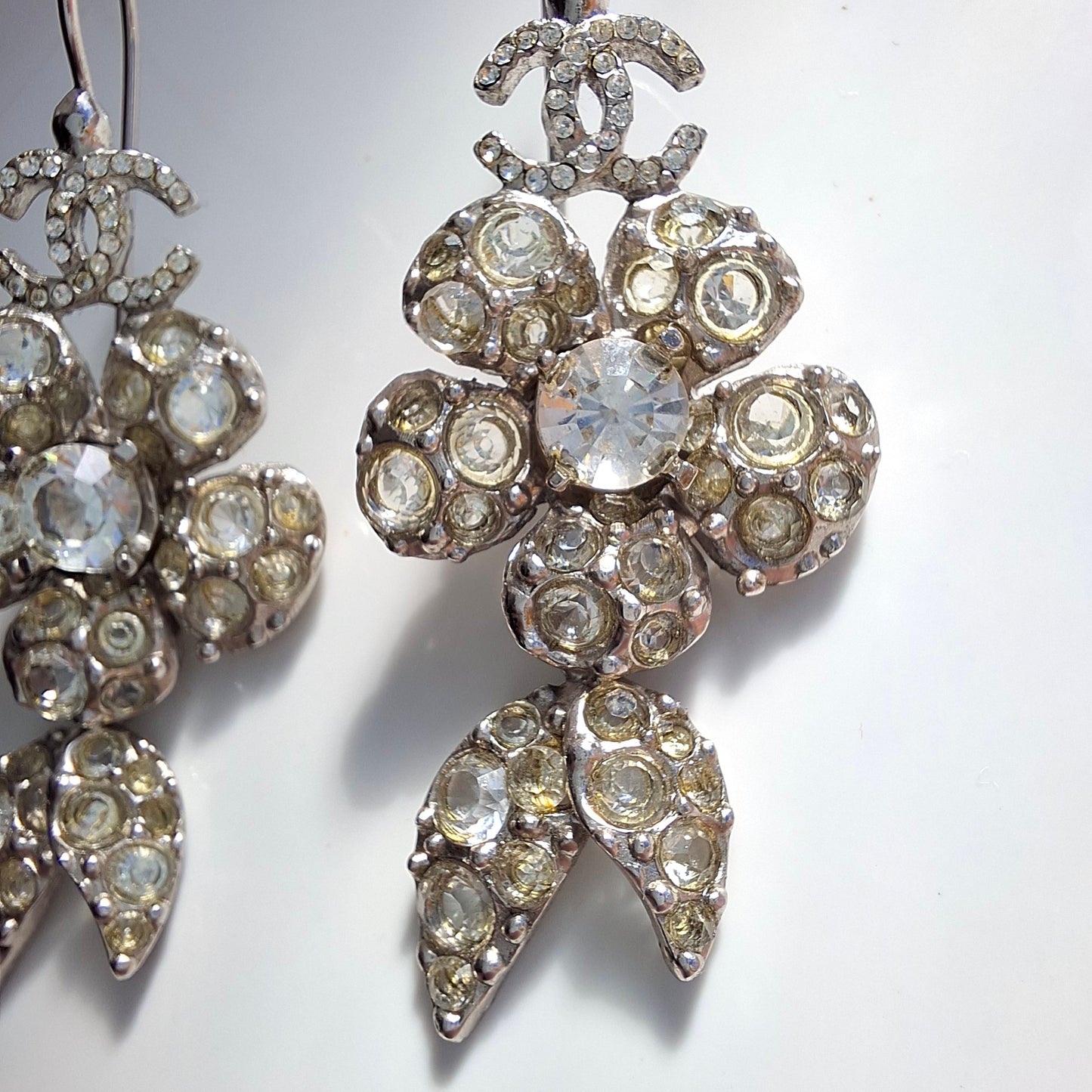 Vintage Chanel Silver Tone Crystal Drop Earrings
