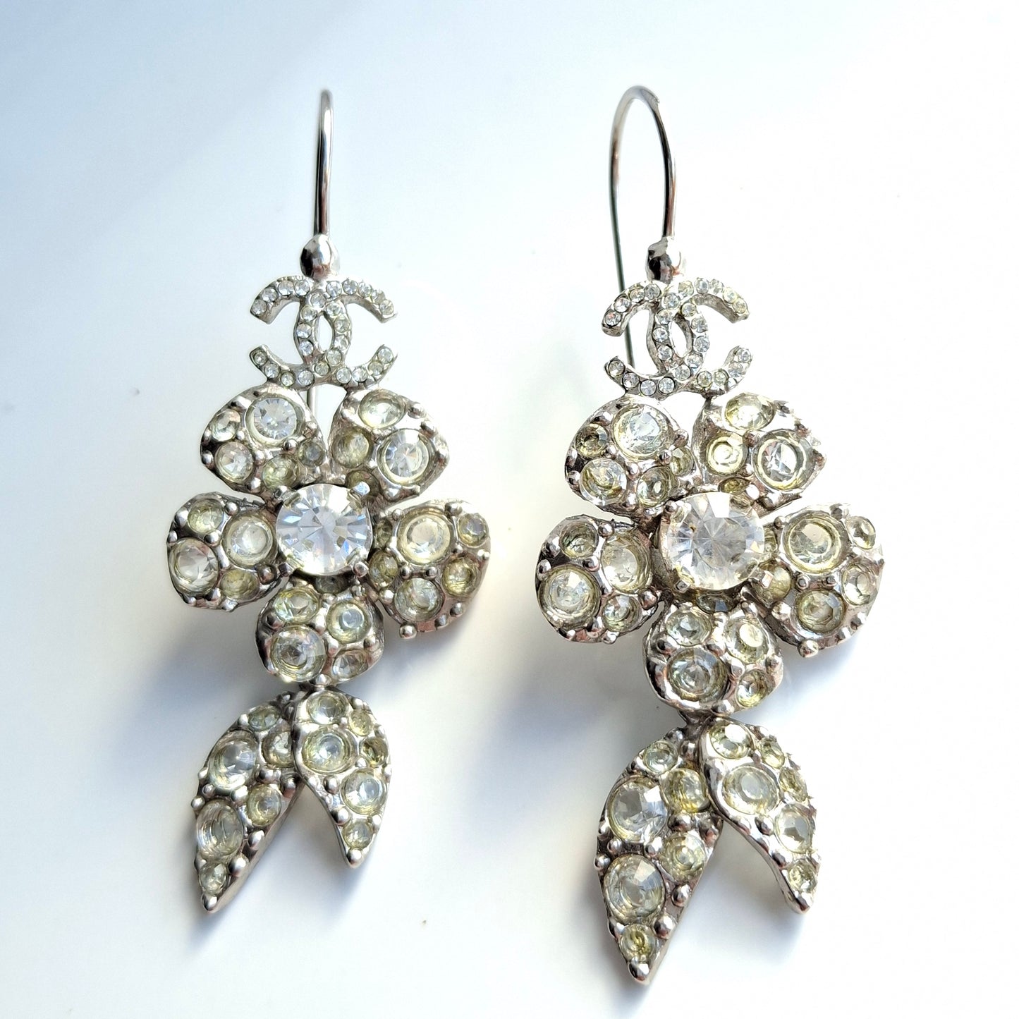 Vintage Chanel Silver Tone Crystal Drop Earrings