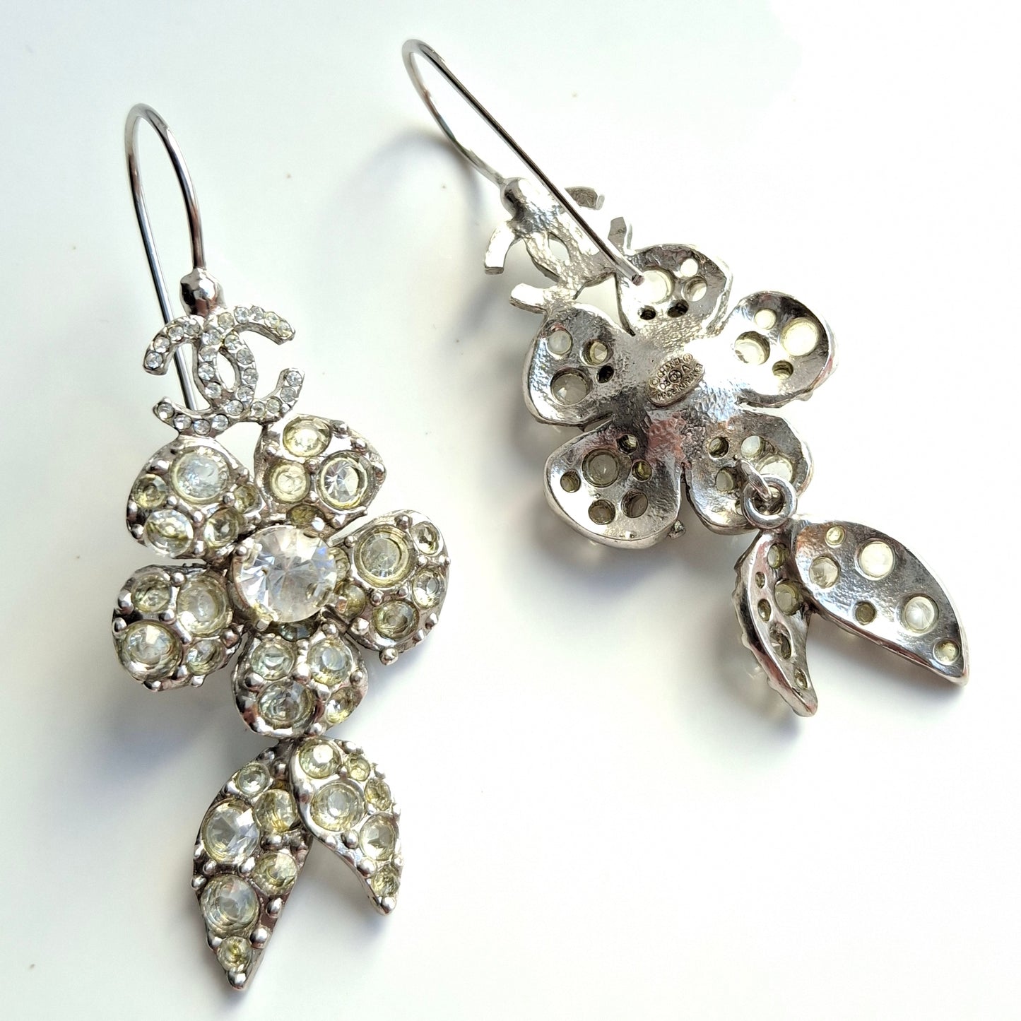 Vintage Chanel Silver Tone Crystal Drop Earrings