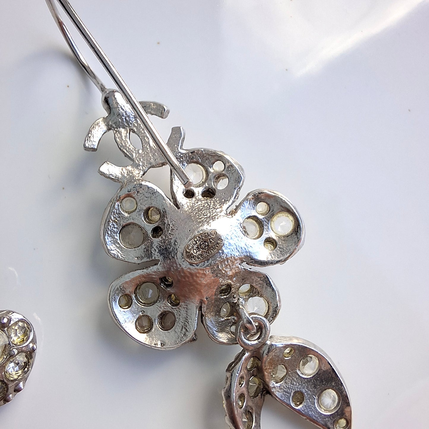 Vintage Chanel Silver Tone Crystal Drop Earrings