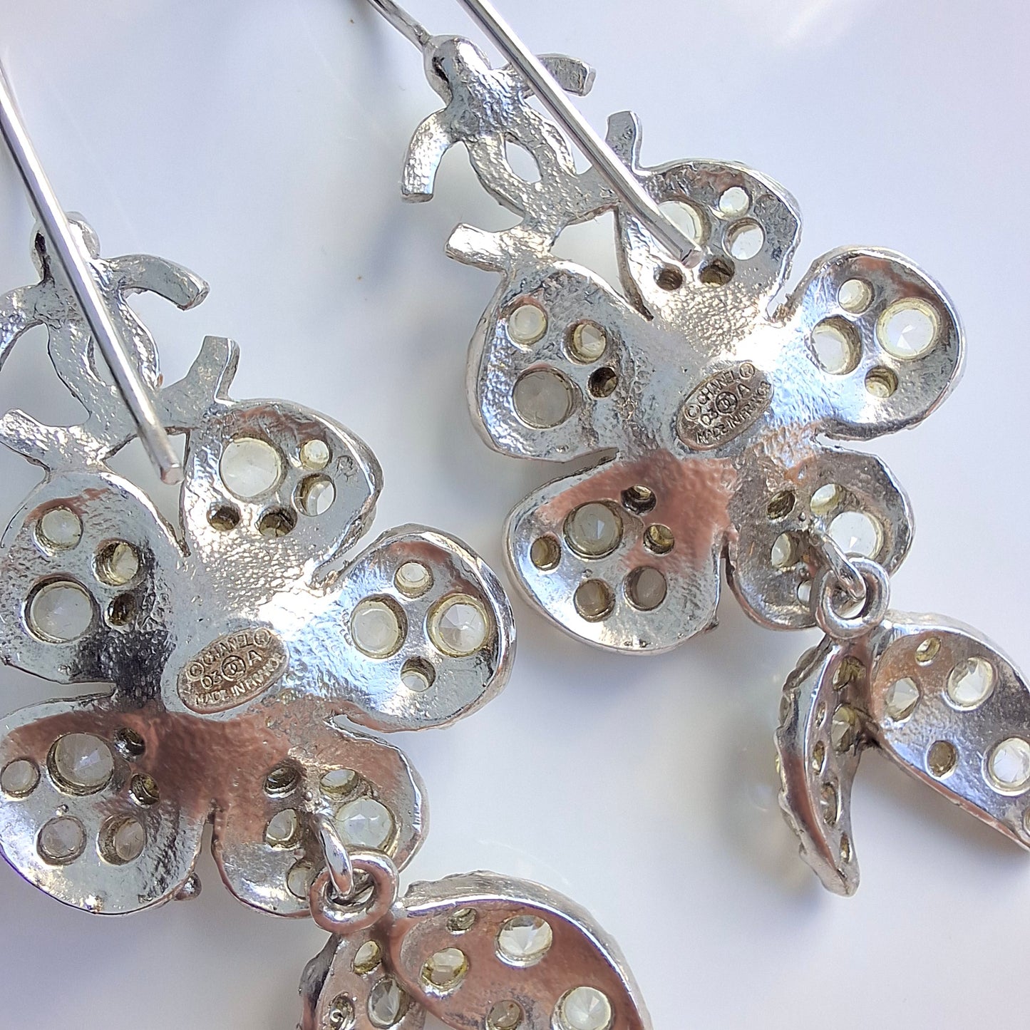 Vintage Chanel Silver Tone Crystal Drop Earrings