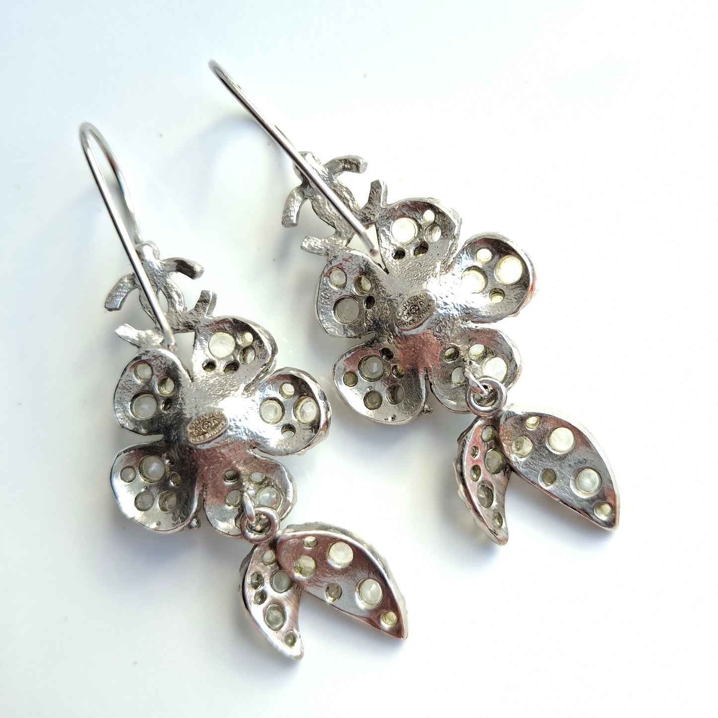 Vintage Chanel Silver Tone Crystal Drop Earrings