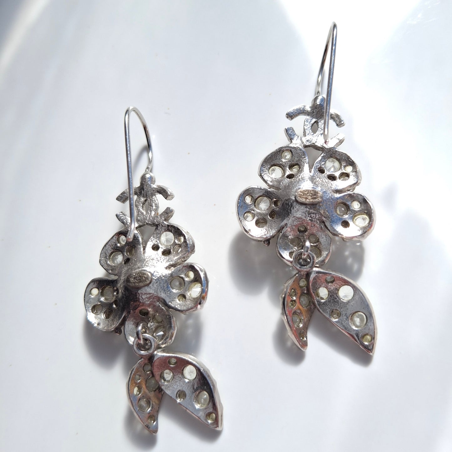 Vintage Chanel Silver Tone Crystal Drop Earrings
