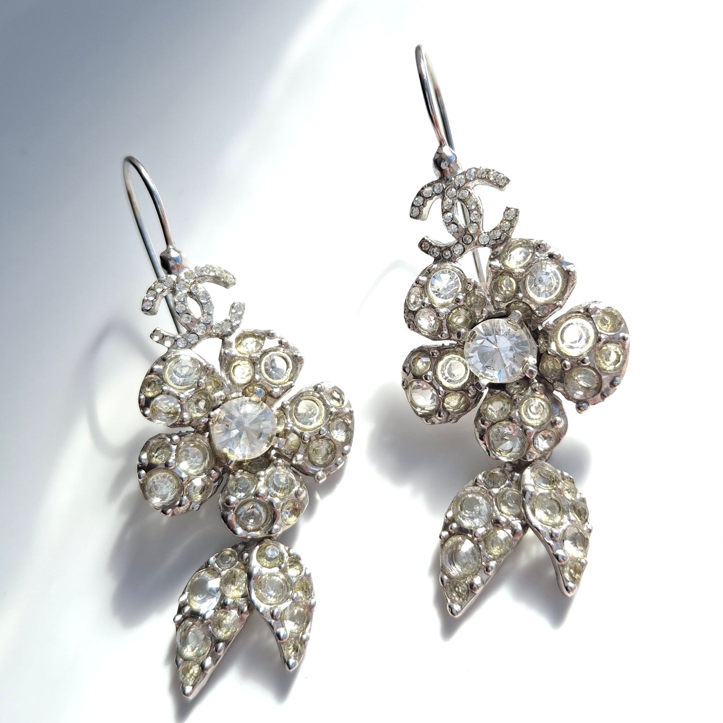 Vintage Chanel Silver Tone Crystal Drop Earrings
