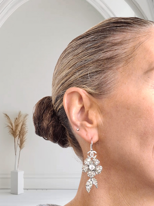 Vintage Chanel Silver Tone Crystal Drop Earrings