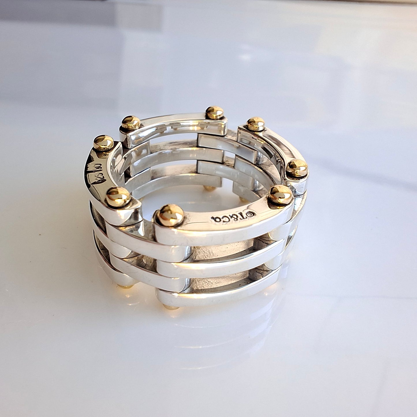 Vintage Tiffany & Co Gate Link Ring in 925 Silver and 18k Gold