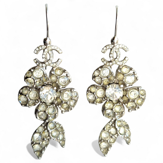 Vintage Chanel Silver Tone Crystal Drop Earrings