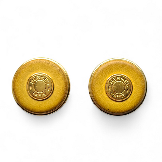 Vintage Hermes Clou de Selle Patinated Leather Clip-on Earrings