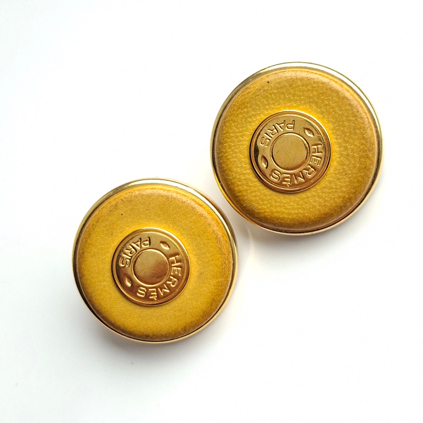 Vintage Hermes Clou de Selle Patinated Leather Clip-on Earrings