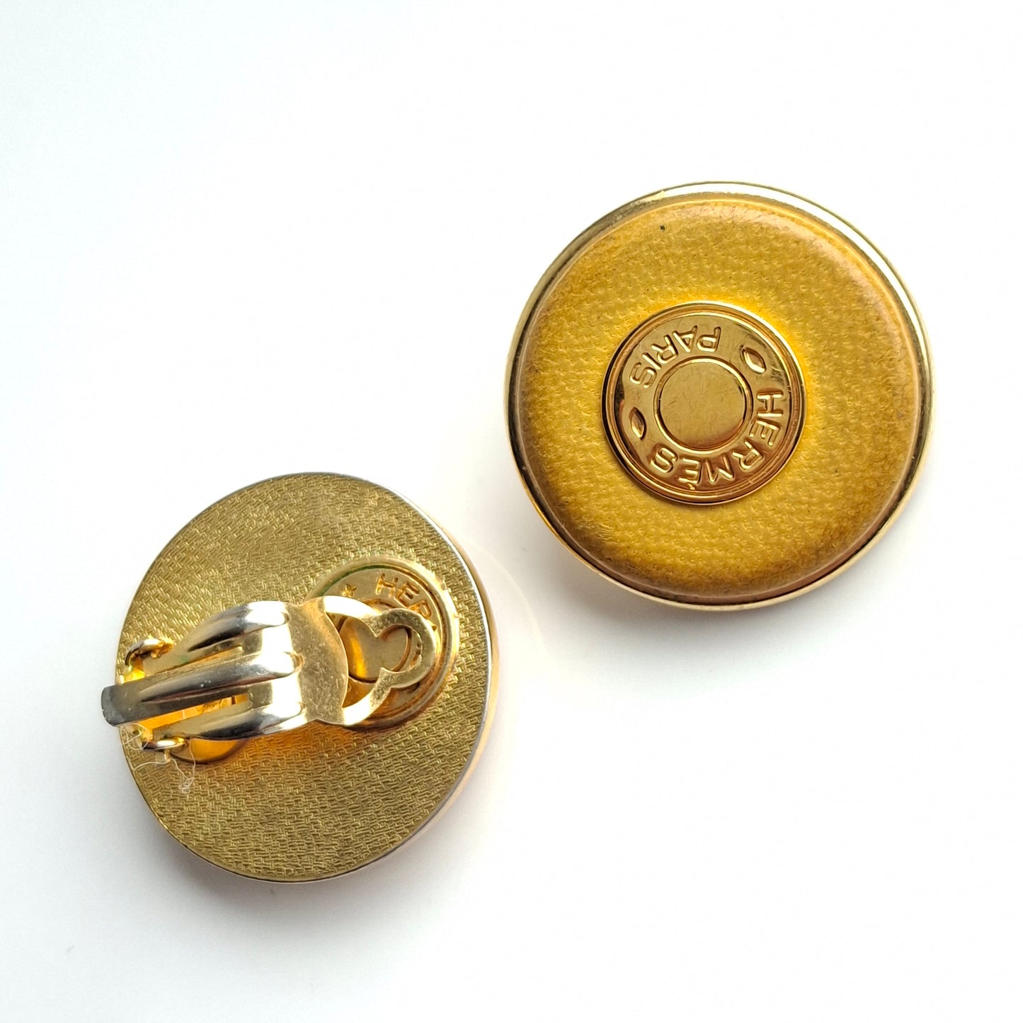 Vintage Hermes Clou de Selle Patinated Leather Clip-on Earrings