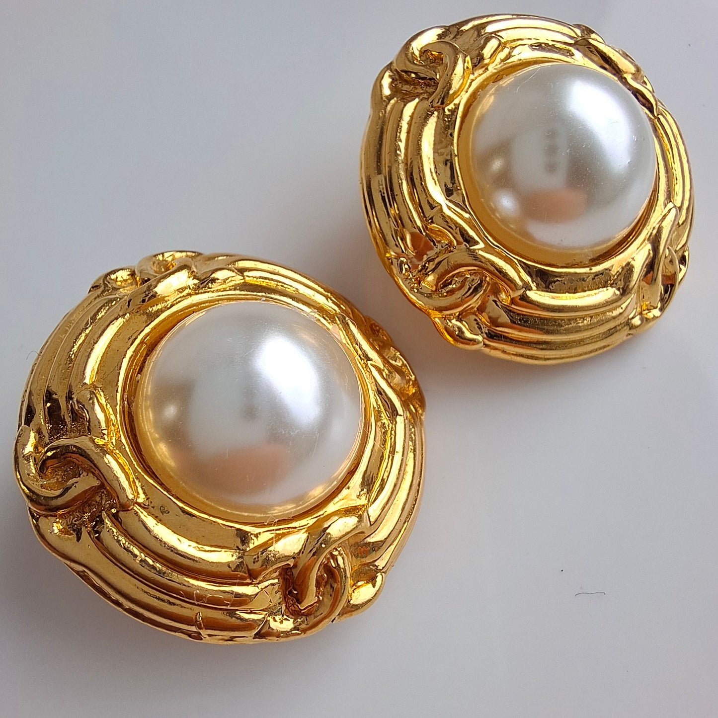 Vintage 1980s Gold Plated Faux Pearl Chanel Earrings